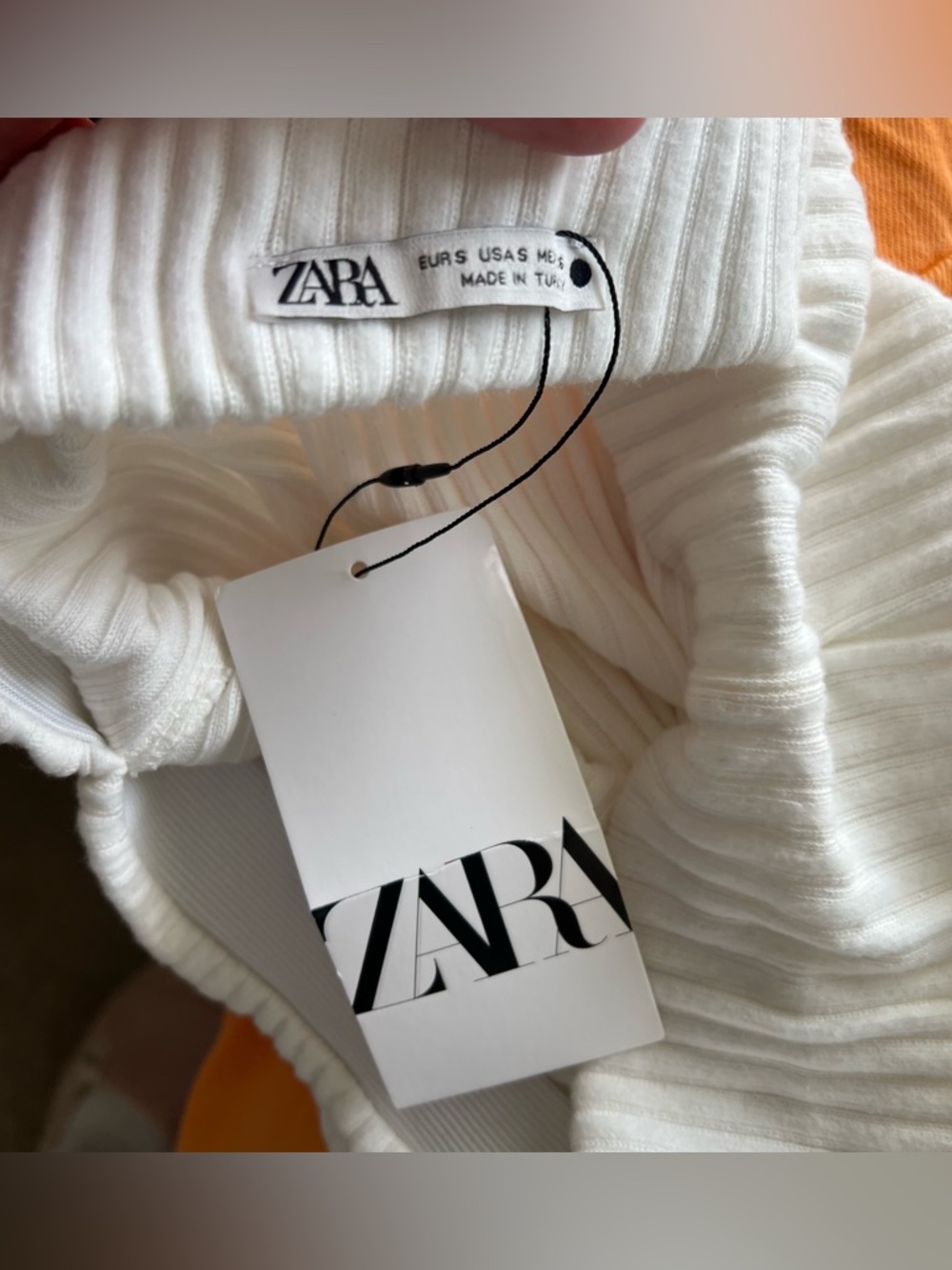 NWT Zara Ivory White Ribbed Knit Midi Maxi Skirt Roll Hem Bodycon Stretchy Small - Picture 7 of 7